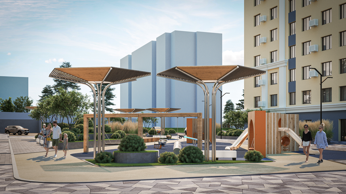 Разработка концепции благоустройства жилого комплекса в Самаре, его моделирование и визуализация с последующей пост-обработкой | Сетка — социальная сеть от hh.ru