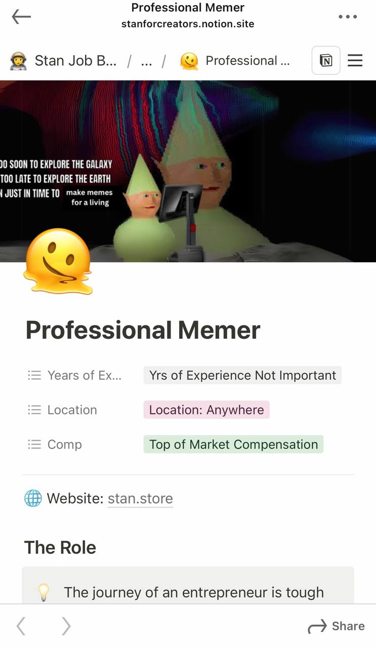 Вакансия дня от link-in-bio стартапа Stan | Сетка — социальная сеть от hh.ru