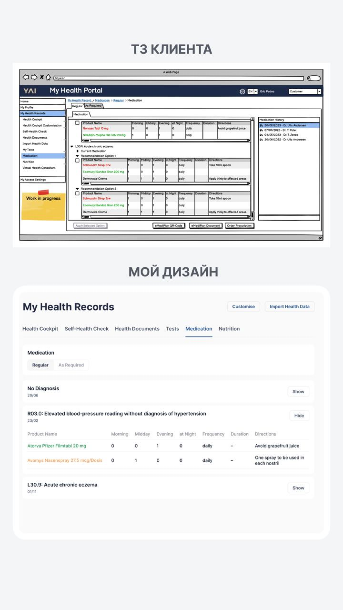 Несколько фрагментов проекта, над которым я сейчас работаю. Проект для европейского рынка в сфере медицины.
Получил ТЗ в виде вайрфреймов | Сетка — социальная сеть от hh.ru