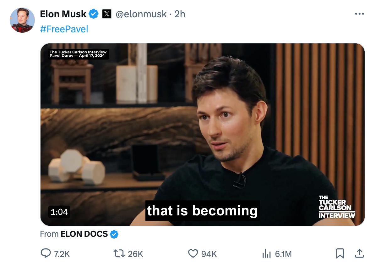 И конечно же без Маска не обойтись, он также начал троллит Европу и выступил за Дурова 
#freedurov #дуров 
@umedschannel | Сетка — социальная сеть от hh.ru