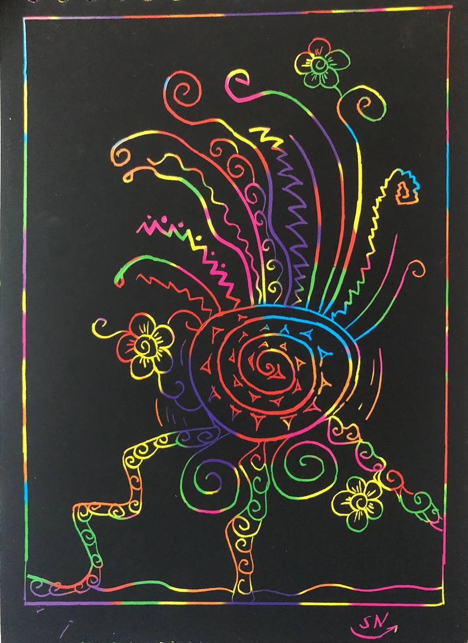 Из нового ✨
Найдете время для ответов на вопросы?
❓Что вы видите? 
❓Какие эмоции рисунок вызывает?
❓ Ваши впечатления?
#ЗарисовкиНадеждыSN #абстракция #этника #рисую #скретч #обратнаясвязь | Сетка — социальная сеть от hh.ru