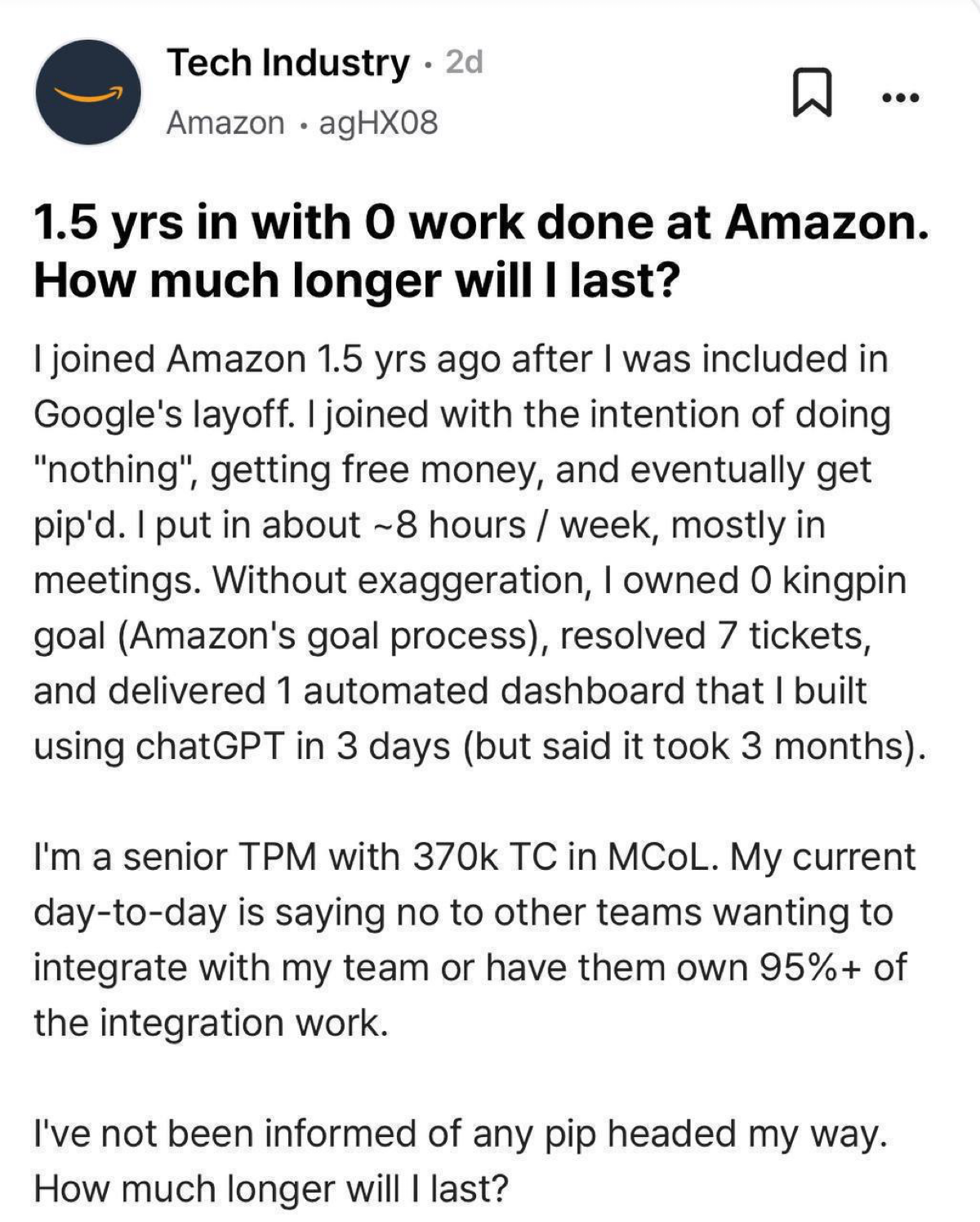 Всем доброго понедельника!
Как думаете только в РФ существуют бездельники, которые ничего не делают, но получают за это зарплату и никто их не увольняет? Конечно же нет, вот наглядный пример из штатов... | Сетка — социальная сеть от hh.ru