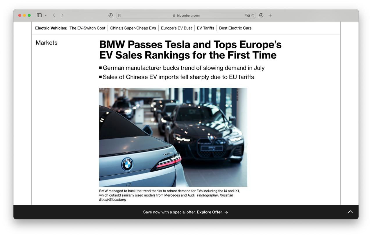 BMW обогнала Tesla в Европе
В июле BMW опередила Tesla по продажам электромобилей в Европе, продав 14 869 авто против 14 561 у американского концерна | Сетка — социальная сеть от hh.ru