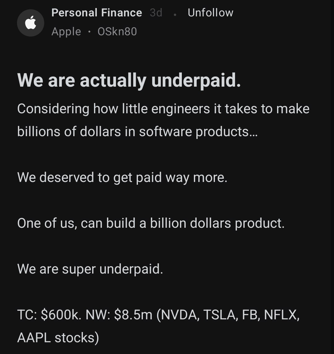 «Нам недоплачивают». Инженер Apple с зарплатой 55 млн рублей в год ($600 тысяч) пожаловался на маленькую зарплату | Сетка — социальная сеть от hh.ru