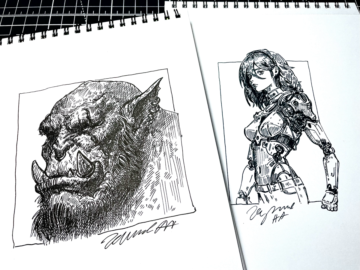 Странички в скетчбуке 🖊️ 
Орки или Мехи? 
#традишка #концепт #творчество | Сетка — социальная сеть от hh.ru