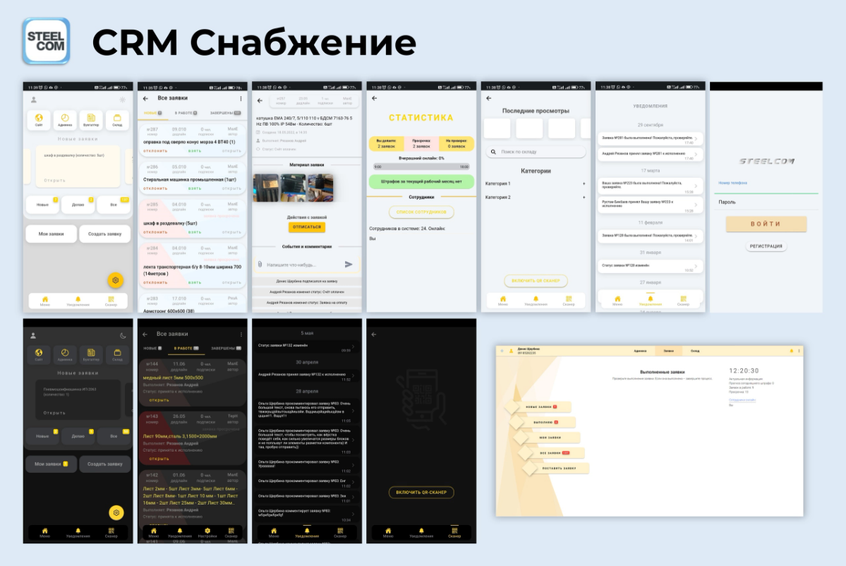 Создал мобильное приложение для сервиса «CRM Снабжение». Приложение отличается кроссплатформенной совместимостью, оригинальным дизайном и тщательно продуманным пользовательским опытом | Сетка — социальная сеть от hh.ru
