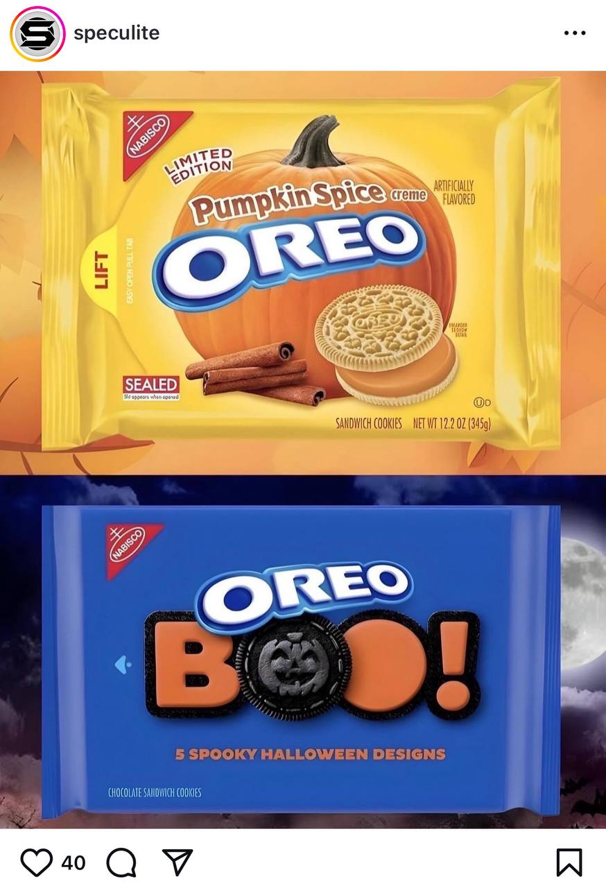 Oreo выпустит лимитированное печенье с тыквой! И да, начинка будет реально тыквенно-пряная, в том году была обычная ванильная.
Хэллоуин близко.
🍕зумеры в телеграм | Сетка — социальная сеть от hh.ru
