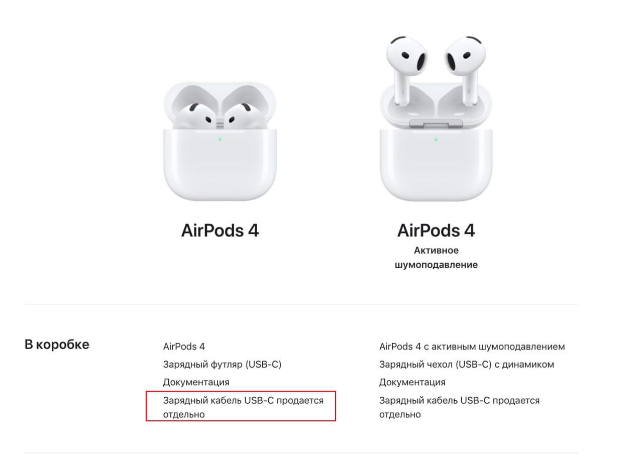 Apple по-тихому убрала зарядку из комплекта новых AirPods 4. Её придётся покупать отдельно за 3000 рублей | Сетка — социальная сеть от hh.ru