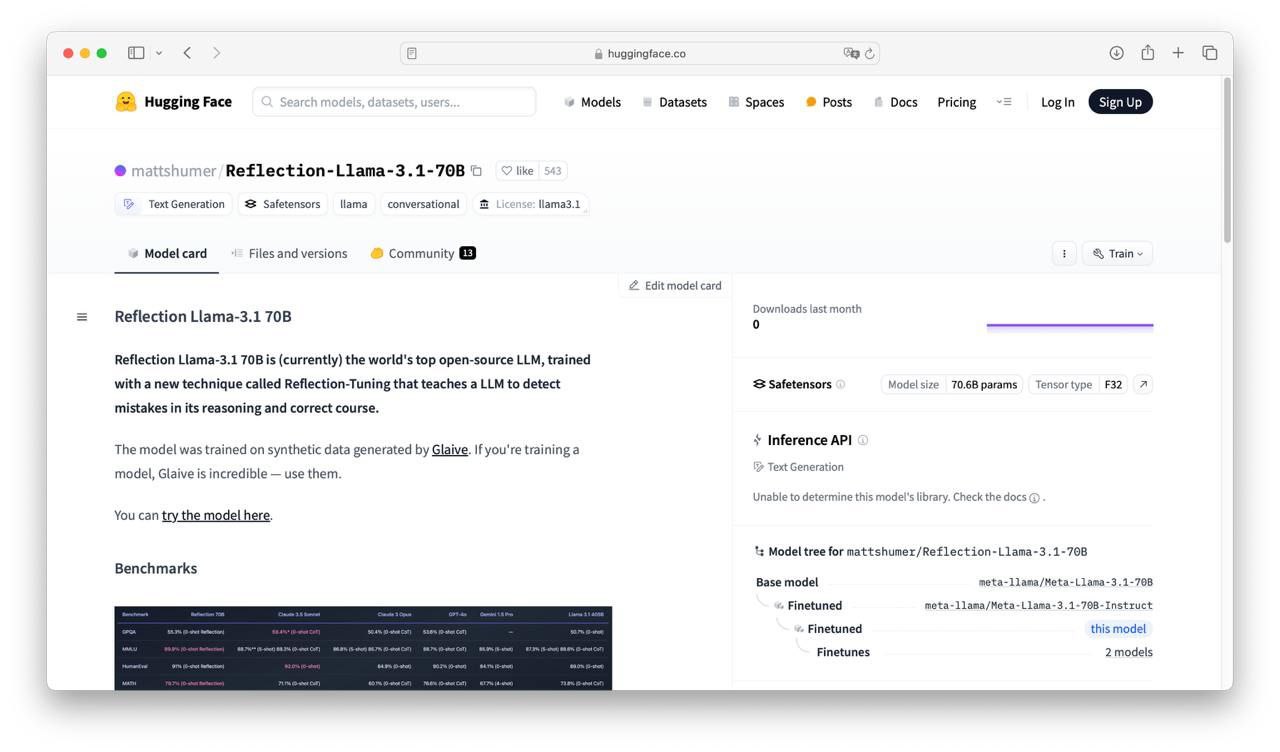 👀Reflection 70B: Новая эра в мире Open Source моделей?
Энтузиаст представил миру Reflection 70B - модель, которая побила все рекорды среди open source моделей, а по некоторым показателям даже обогнала... | Сетка — социальная сеть от hh.ru