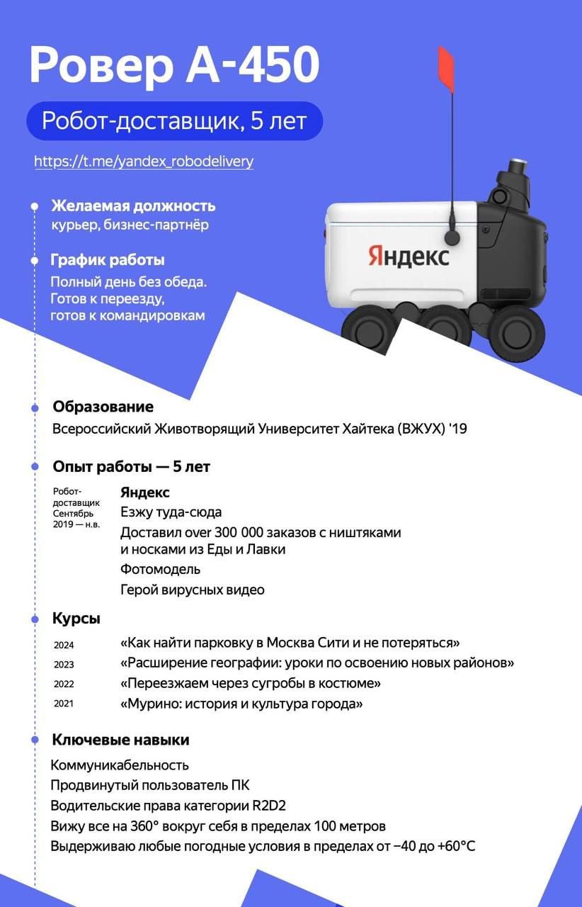 Робот-доставщик A-450 явно знает, как писать резюме | Сетка — социальная сеть от hh.ru