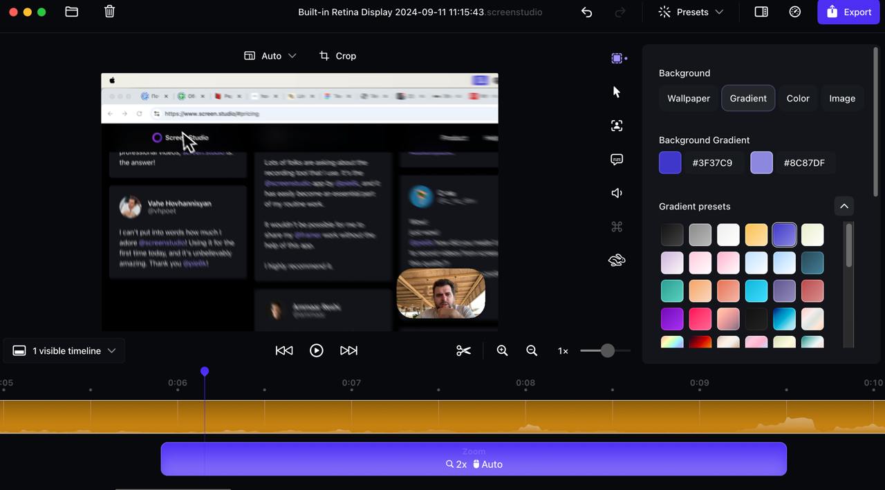 Рубрика «мой софт» — Screen Studio 
Год назад я делал анализ конкурентов-Telegram-каналов-про-SMM, который потом использовал для визуализации темы «коммуникационный мапинг» для студентов курса WHYTE | Сетка — социальная сеть от hh.ru