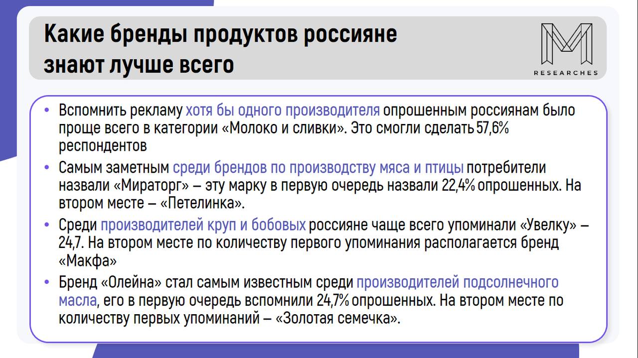 ⚡️ Россияне легче всего вспоминают рекламу молочных продуктов
👍 Вспомнить рекламу хотя бы одного производителя опрошенным россиянам было проще всего в категории «Молоко и сливки» | Сетка — социальная сеть от hh.ru