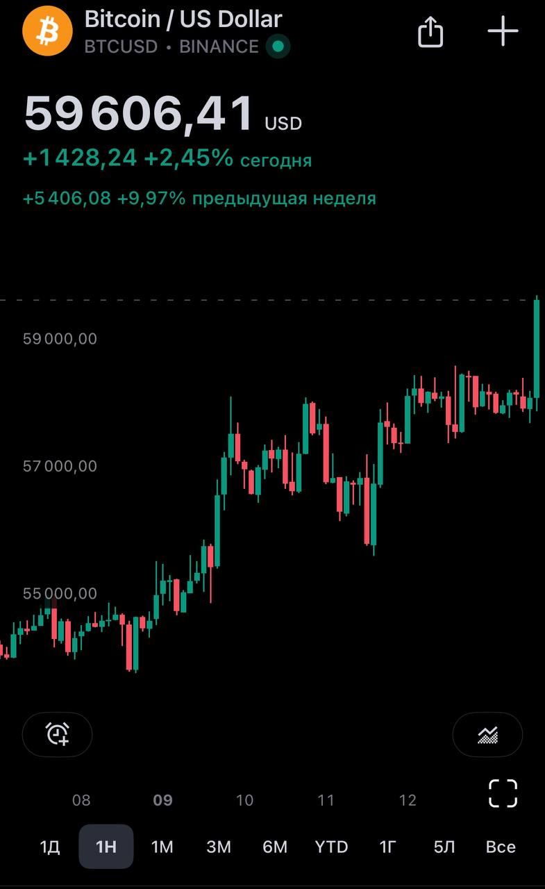 #BTC#TON
Ставка ставкой, день сегодня волатильный, как и говорил. Индекс уже около 2680 крутится.
А вот крипта прекрасно растет всю неделю, вовремя закупились на просадке | Сетка — социальная сеть от hh.ru