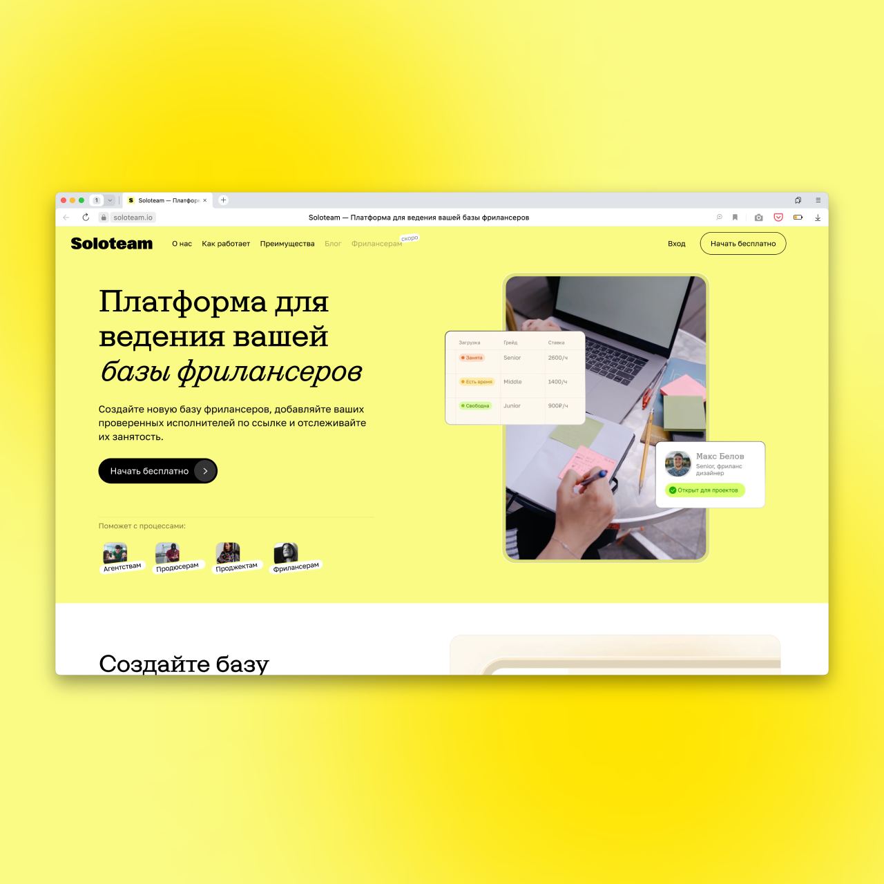 Как я сделал стартап
Осенью мы с другом с нуля создали и запустили сервис для управления базой фрилансеров — Soloteam | Сетка — социальная сеть от hh.ru