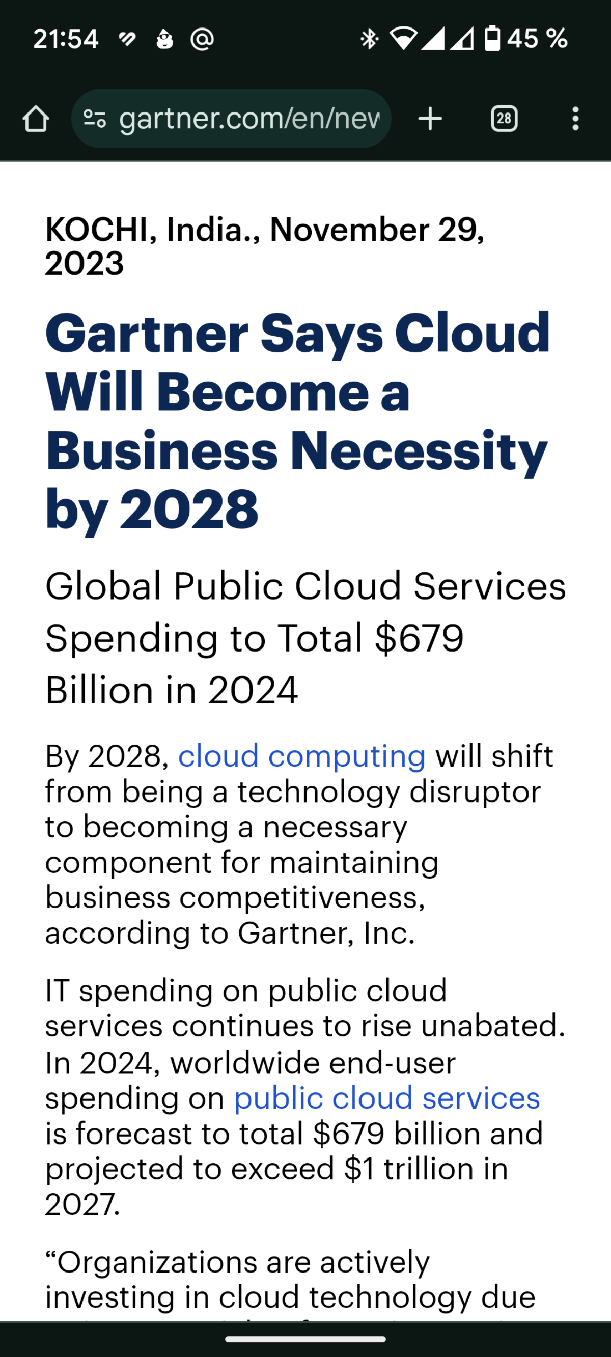 В 23 году известные консультанты Gartner в Индии пророчат увеличение облачного бизнеса до сотней миллиардов $ к 2028г | Сетка — социальная сеть от hh.ru