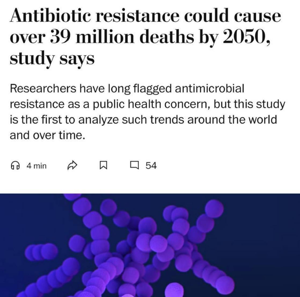 ⚡️Учёные пришли к выводу, что к 2050 году более 39 миллионов человек могут погибнуть от инфекций, вызванных устойчивыми к антибиотикам бактериями (супербактерии) | Сетка — социальная сеть от hh.ru