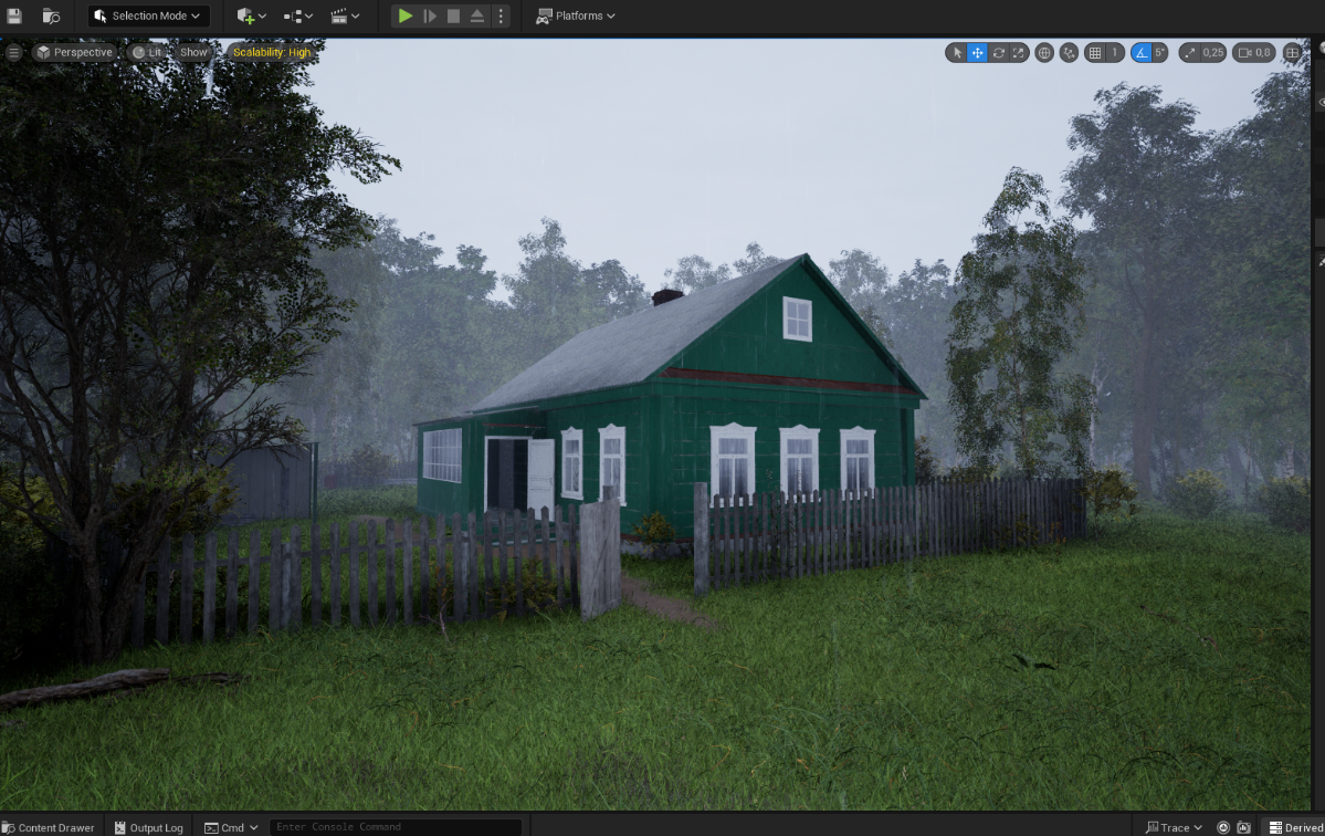Тот же домик, но идет дождь, который на скриншоте не очень то и заметно)
#blender #ue5 #3d | Сетка — социальная сеть от hh.ru