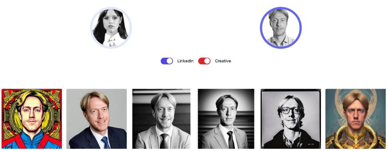 #нейросетидлядизайна
EveryMe AI — нейросеть для создания безупречных снимков головы.
Загрузите несколько фотографий, выберите желаемый стиль и получите великолепные снимки всего за несколько часов | Сетка — социальная сеть от hh.ru