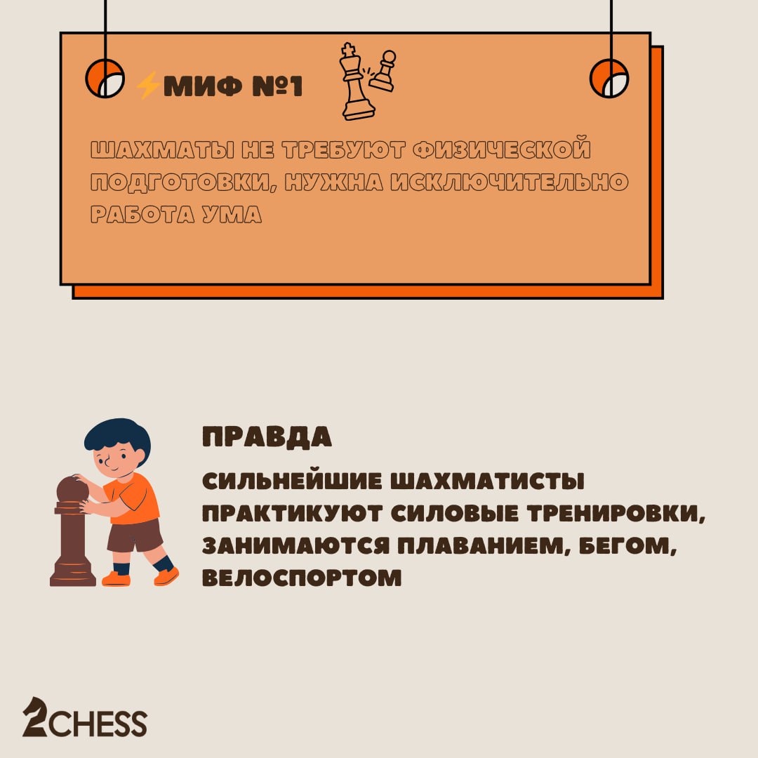 Развеиваем мифы о шахматах!
⚡️Миф №1. Шахматы не требуют физической подготовки, нужна исключительно работа ума | Сетка — социальная сеть от hh.ru
