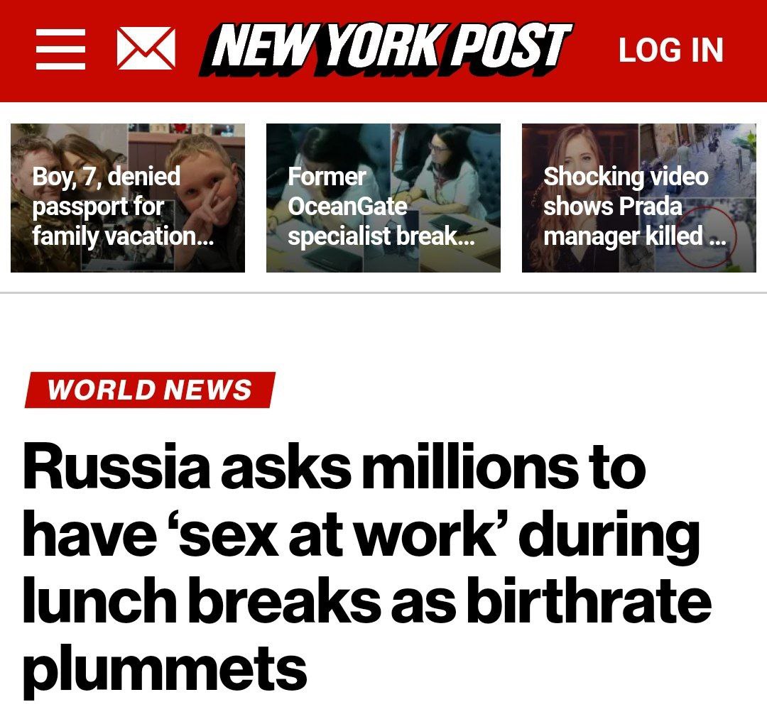 🐇 Тимбилдинг нового уровня
Газета New York Post выпустило статью о том, что россиян призывают заниматься сексом в обеденный перерыв для повышения демографии | Сетка — социальная сеть от hh.ru
