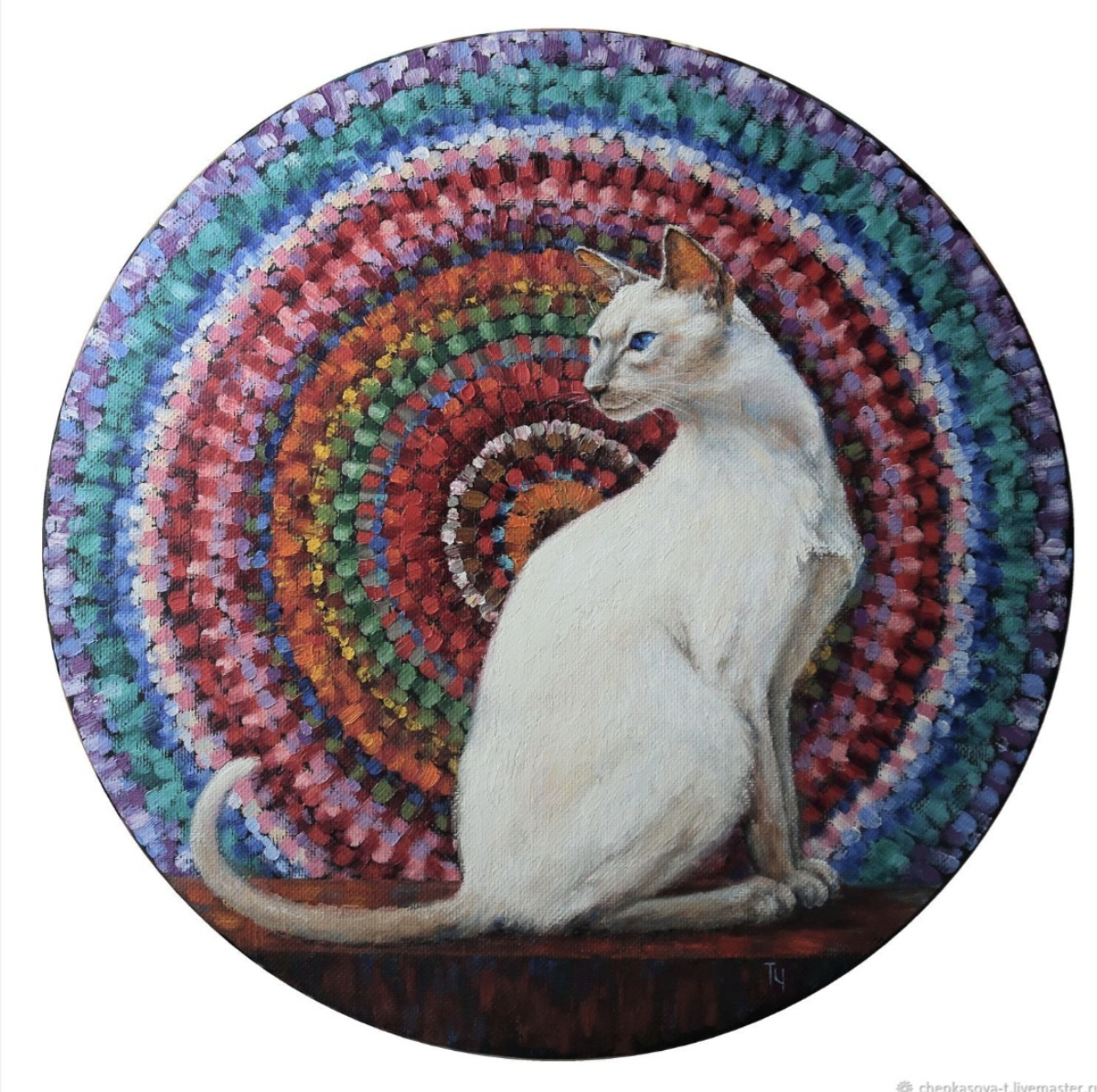 Чёрная кошка,  белый кот. 
Живопись холст, масло. 
Две круглые картины,  диаметр 60 см. | Сетка — социальная сеть от hh.ru