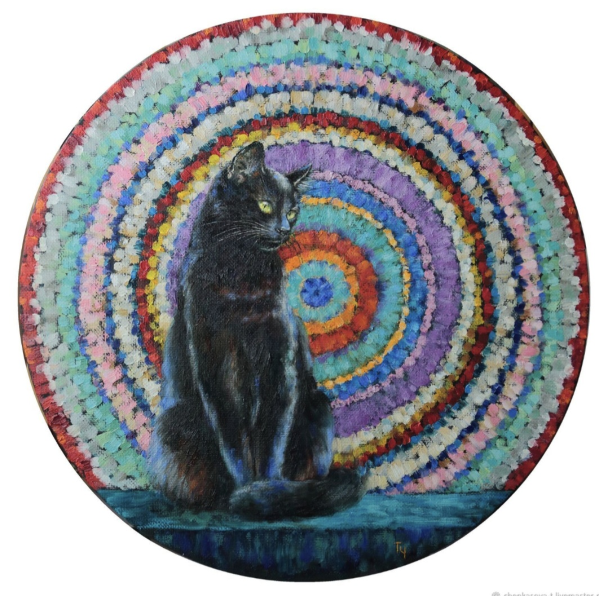Чёрная кошка,  белый кот. 
Живопись холст, масло. 
Две круглые картины,  диаметр 60 см. | Сетка — социальная сеть от hh.ru
