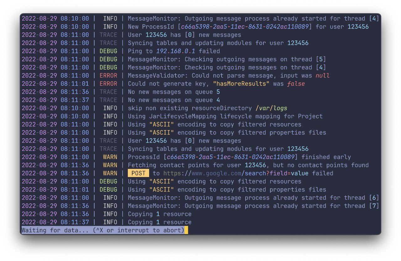 tailspin - A log file highlighter
https://github.com/bensadeh/tailspin | Сетка — социальная сеть от hh.ru