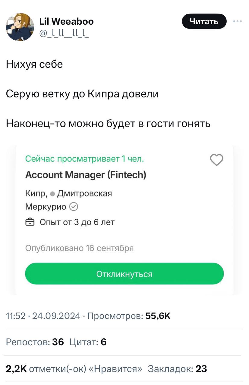 Собянин провёл московское метро до Кипра, чтобы айтишники с Лимассола ездили обедать на Патрики
🍕зумеры в телеграм | Сетка — социальная сеть от hh.ru