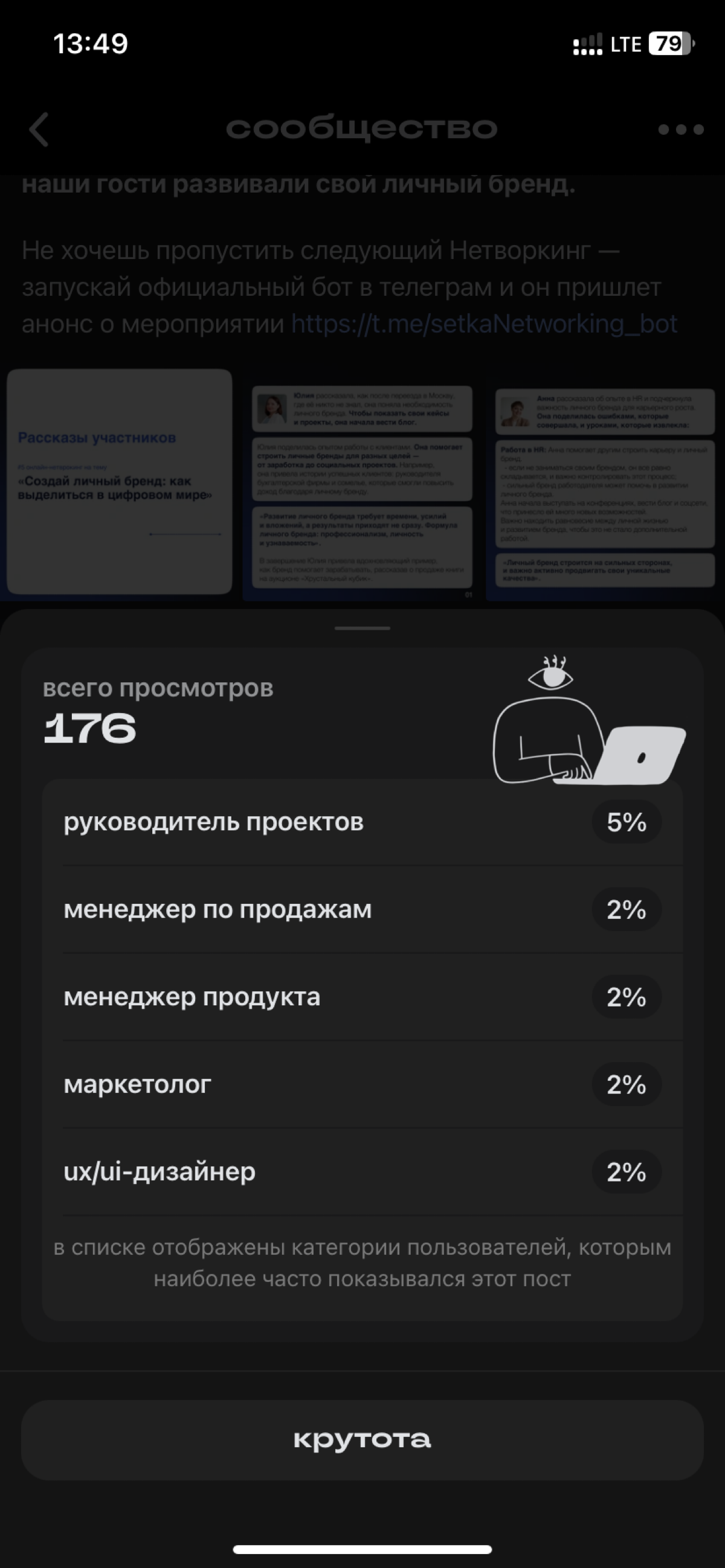 Первая статистика в сетке | Сетка — социальная сеть от hh.ru