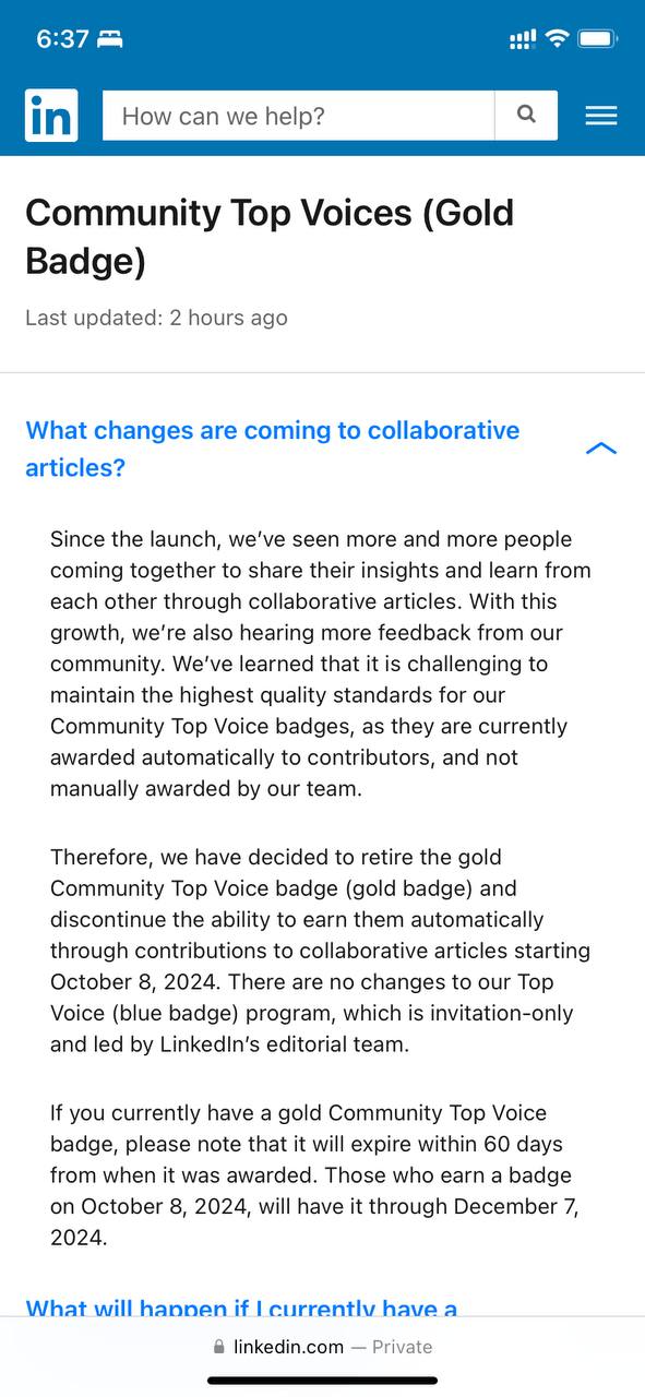 Прошла эпоха золотых бейджей LinkedIn Top Voice 
LinkedIn сообщил такие новости:
С момента запуска мы видим, что все больше людей объединяются, чтобы делиться своими идеями и учиться друг у друга чере... | Сетка — социальная сеть от hh.ru