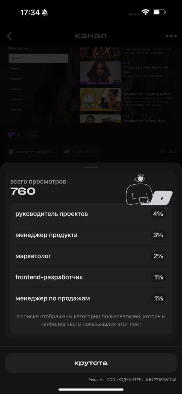 Такого я ещё не видел 
Сетка (соцсеть для нетворкинга) выкатила статистику по просмотрам. И это не типичное разделение по полу/возрасту, а по профессиям | Сетка — социальная сеть от hh.ru