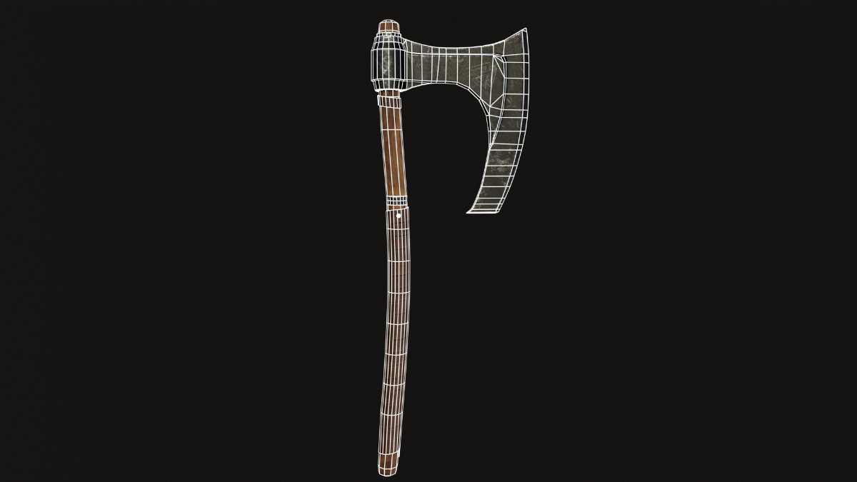 Сделал такой вот топорик.
Софт: Blender. Marmoset.Substance Painter.2600 Triangle.  
Покрутить можно тут: https://sketchfab.com/3d-models/viking-axe-3d-d3aca6a79e504e898535fdc3cd8d3112 | Сетка — социальная сеть от hh.ru