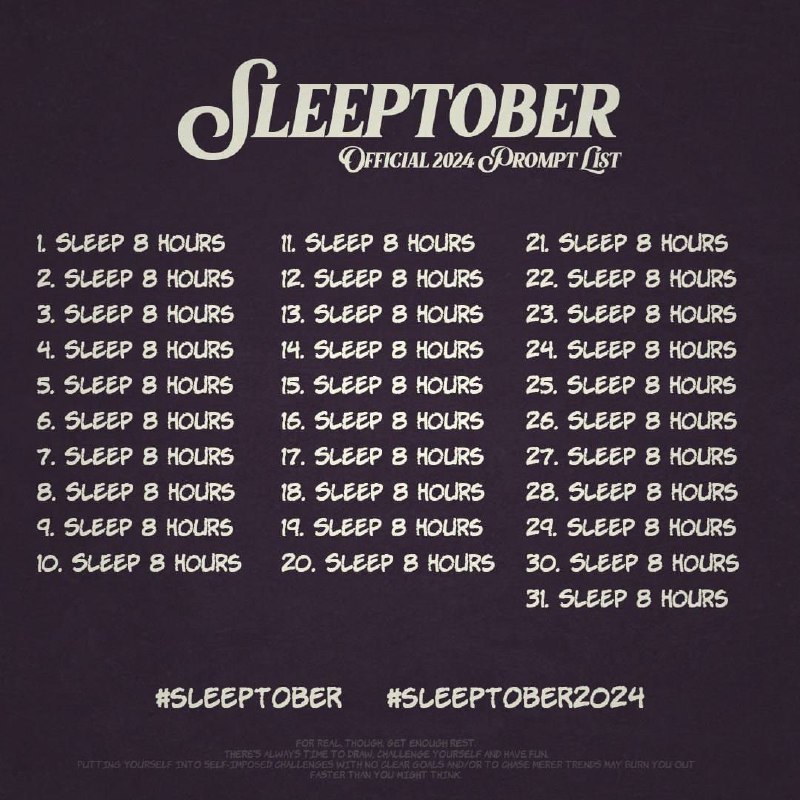 Жесть, такие челленджи теперь предлагают нынче в интернетах 🫡
Sleeptober — Весь октябрь надо спать по 8 часов в день | Сетка — социальная сеть от hh.ru