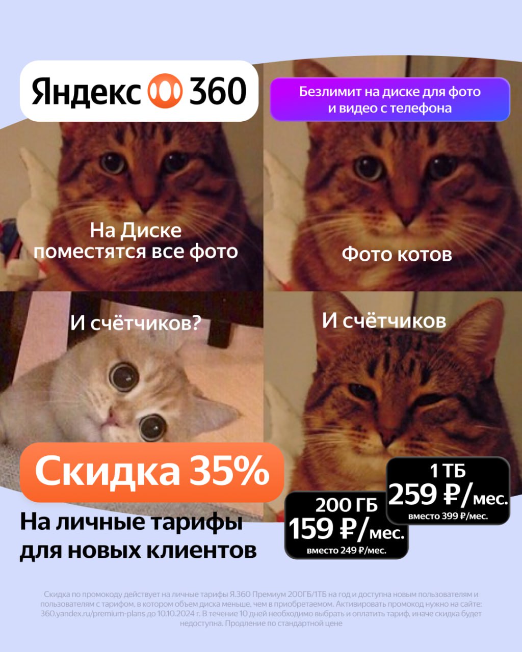 🧡 Скидка 35% на Яндекс360!
Больше не будет проблемы нехватки памяти ❗️
В Яндекс 360 можно хранить до 3ТБ на Диске, безлимит для фото и видео 😱
Переходите по ссылке и вводите промокод GSDM7XQ3KF 👉
Заби... | Сетка — социальная сеть от hh.ru