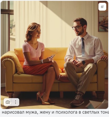 Когда меня спрашивают, боюсь ли я что ИИ заменит психологов - наверное, боюсь 🙈 если на мою просьбу нарисовать мужа и жену, которые сидят напротив психолога, я получаю такие варианты 😂😂😂 | Сетка — социальная сеть от hh.ru
