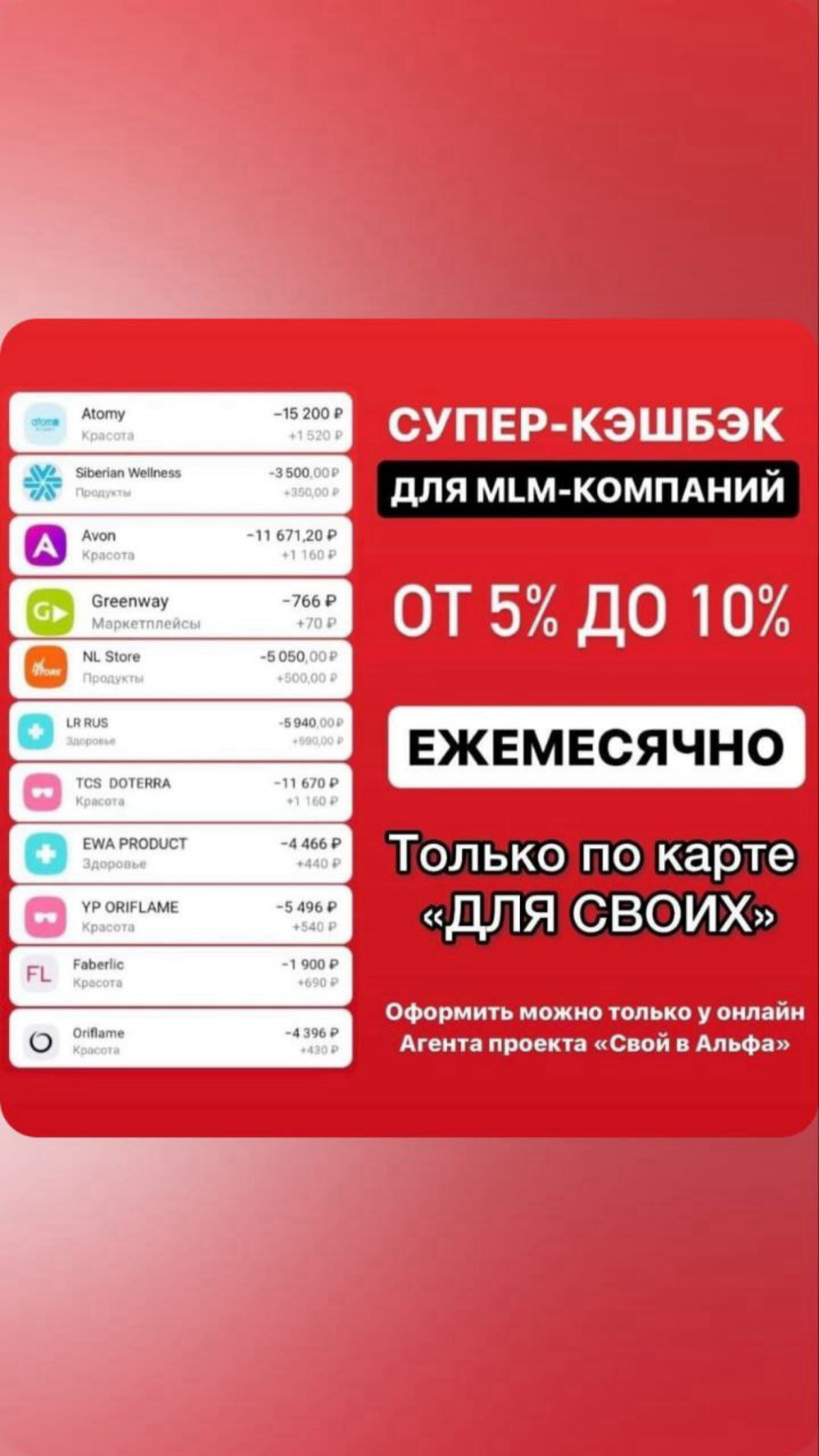 сотруднику сетевой компании очень выгодно стать держателем карты Альфа-банк, ведь кэшбэк от покупок в сетевой компании будет 5%! В месяц вы сможете возвращать до 5000₽ кэшбэка рублями! А так же выбрат... | Сетка — социальная сеть от hh.ru