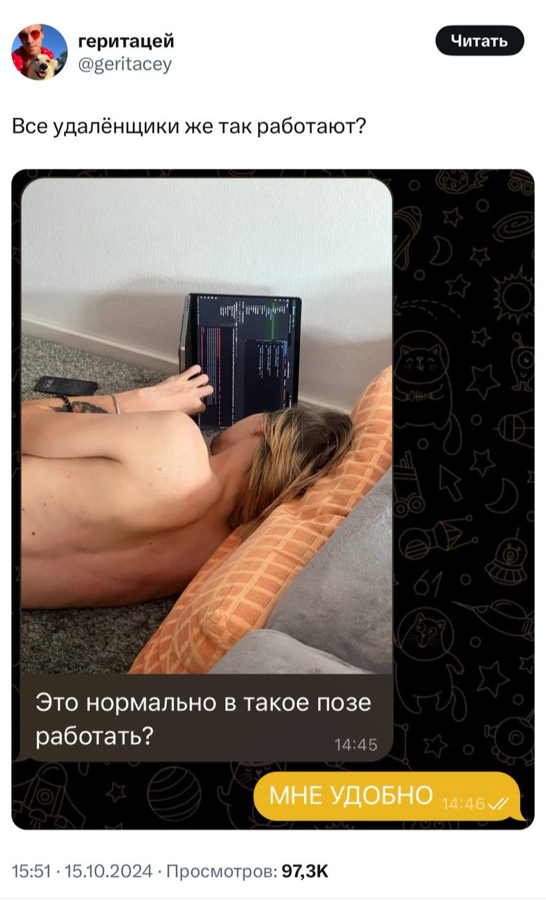 Когда удалёнщик отвечает вам, обычно он выглядит так😄 | Сетка — социальная сеть от hh.ru