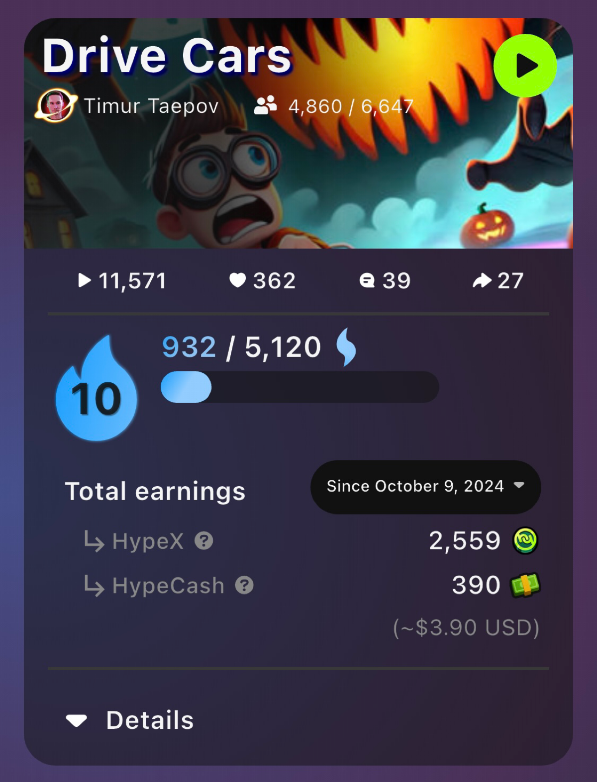 💰 Монетизация еще одной игры на HypeHype
Еще одна игра из моего портфолио на платформе достигла десятого уровня, а значит, теперь она будет приносить доход каждый день | Сетка — социальная сеть от hh.ru