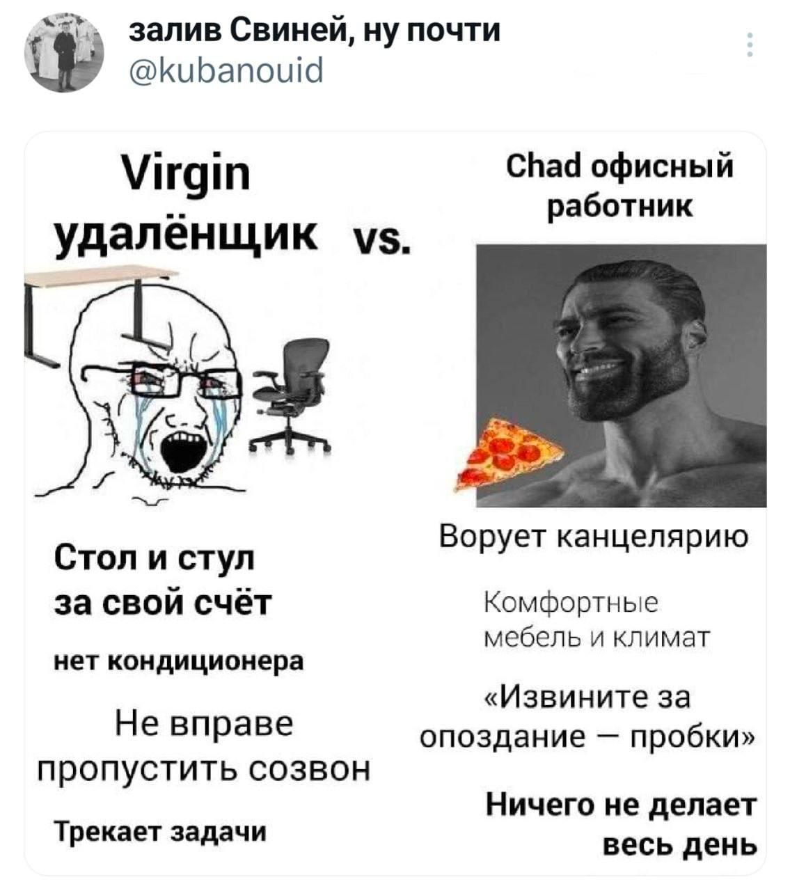 И еще пицца на дни рождения коллег, да.
➡️ отправь в телеге мем коллеге | Сетка — социальная сеть от hh.ru