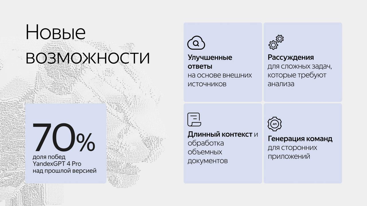 Яндекс выпустил новое поколение генеративных нейросетей — YandexGPT 4.
Модели четвёртого поколения уже доступны по API в Yandex Cloud. Но не полностью | Сетка — социальная сеть от hh.ru