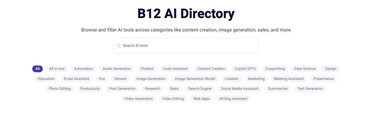 B12 AI Directory — сайт с лучшими нейронками
Модельки найдутся для всех: создание чат-ботов, генерация аудио и видео, написание кода и даже повышение продуктивности | Сетка — социальная сеть от hh.ru