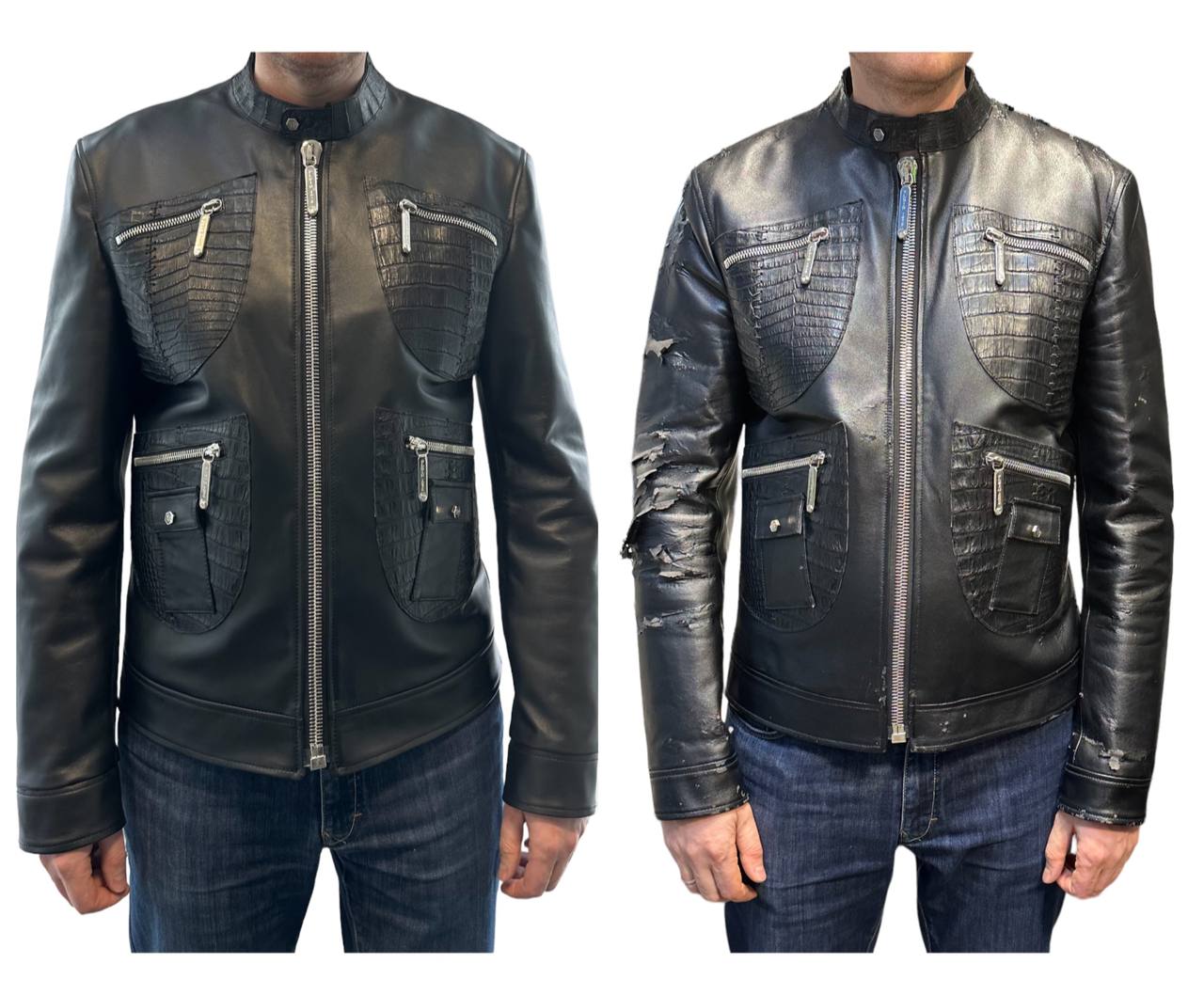 Как далеко может «зайти» реставрация кожи)? Бренд класса люкс Philipp Plein немного сократил расходы на кожу, поставив «ЭКО кожу» и со временем прекрасная куртка потрескалась | Сетка — социальная сеть от hh.ru