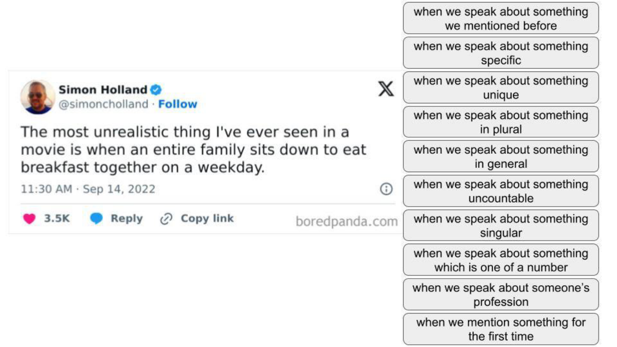 А вы знали, что по мемам можно изучать английский? И даже такую нудную тему, как артикли? 

Записывайте рецепт: 
- берём мемы с bored panda - мой любимый ресурс для уроков 
- пытаемся угадать, что скр... | Сетка — социальная сеть от hh.ru