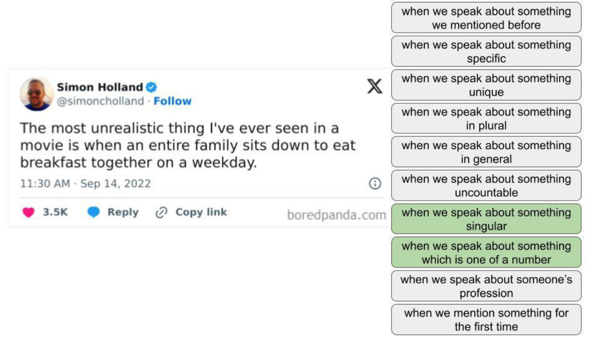 А вы знали, что по мемам можно изучать английский? И даже такую нудную тему, как артикли? 

Записывайте рецепт: 
- берём мемы с bored panda - мой любимый ресурс для уроков 
- пытаемся угадать, что скр... | Сетка — социальная сеть от hh.ru