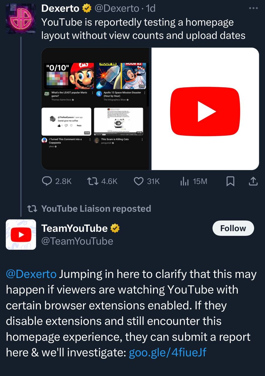 Никаких тестов скрытия просмотров и возраста видео на главной YouTube нет — похоже, что кто-то просто побаловался с расширением для Chrome и на прошлой неделе вбросил на Reddit единственный скриншот (... | Сетка — социальная сеть от hh.ru