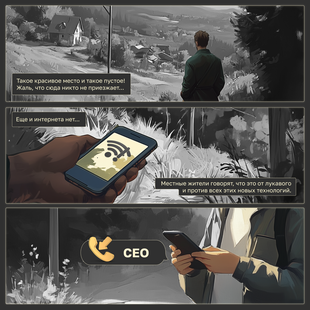 Наш нейрокомикс «Деревня, в которой хочется остаться» участвует в голосовании на Sostav!
Читайте историю о том, как молодой человек решил изменить жизнь родной деревни с помощью современных технологий... | Сетка — социальная сеть от hh.ru