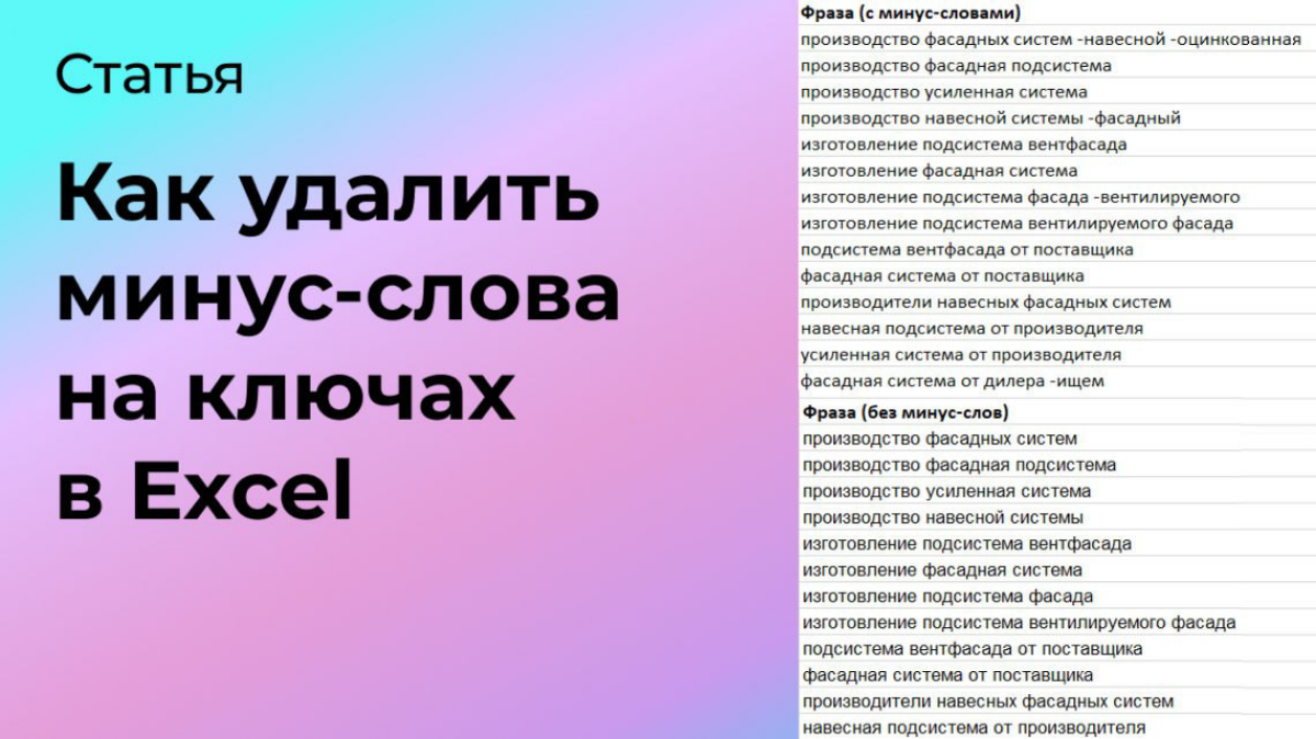Как удалить минус-слова на ключах в Excel | Сетка — социальная сеть от hh.ru
