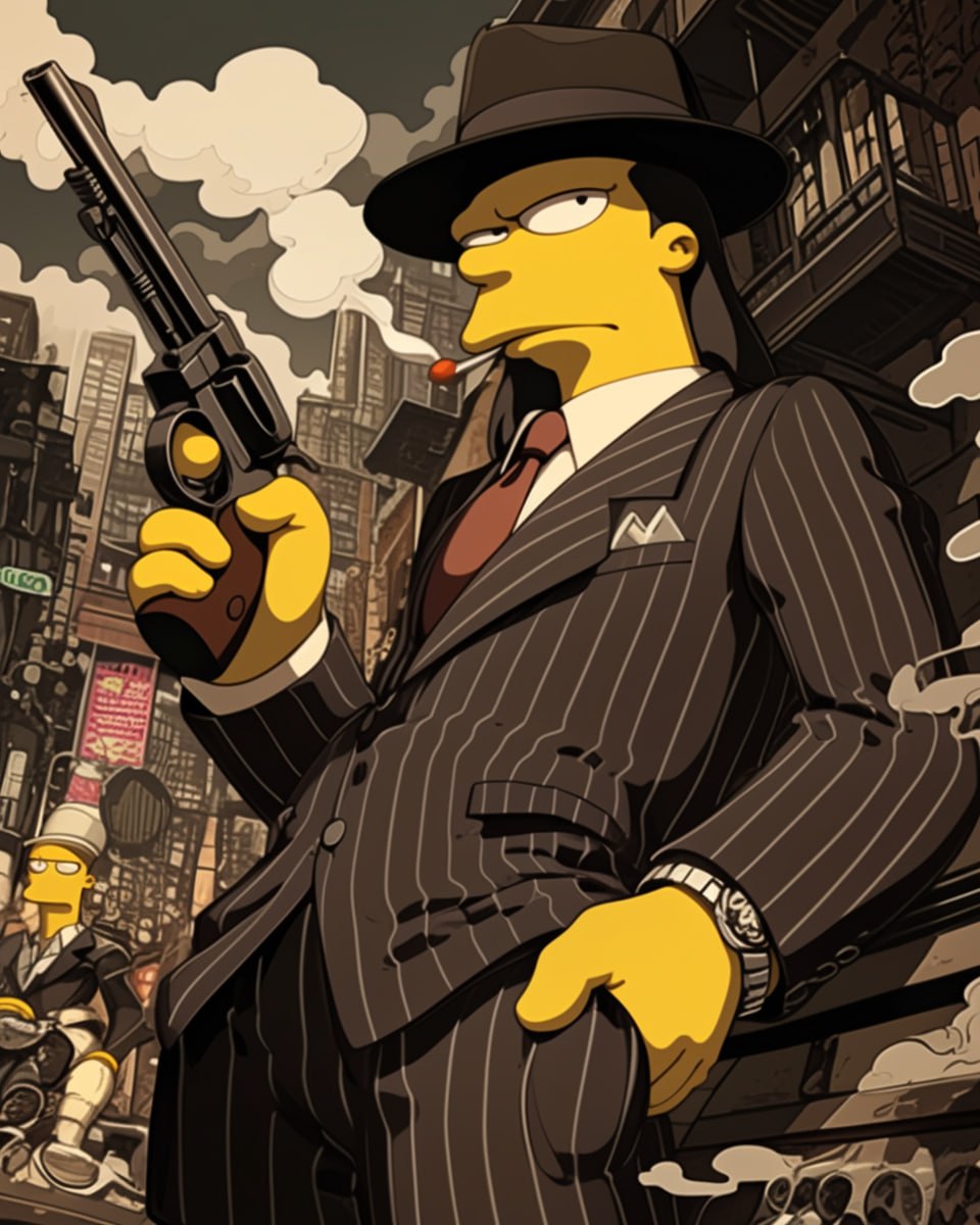 👁Универсальный мультяшный 30-х годов👁
Prompt: Home Dressed in a Gucci suit, looking like a gangster, 1930's style, Mafia gangster [ваш герой], tommy gun, looking cool, NYC scenery,Я:R
Model:MJ | Сетка — социальная сеть от hh.ru