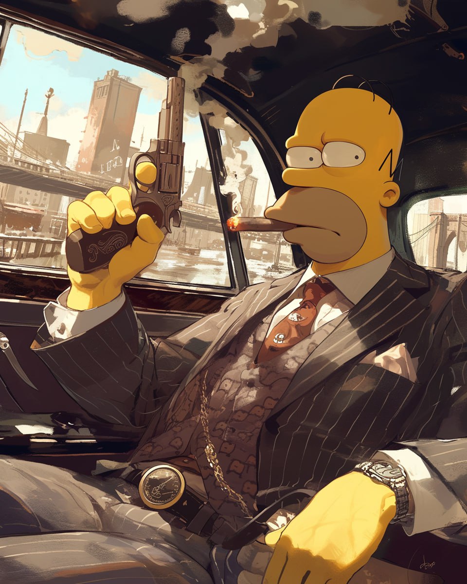 👁Универсальный мультяшный 30-х годов👁
Prompt: Home Dressed in a Gucci suit, looking like a gangster, 1930's style, Mafia gangster [ваш герой], tommy gun, looking cool, NYC scenery,Я:R
Model:MJ | Сетка — социальная сеть от hh.ru