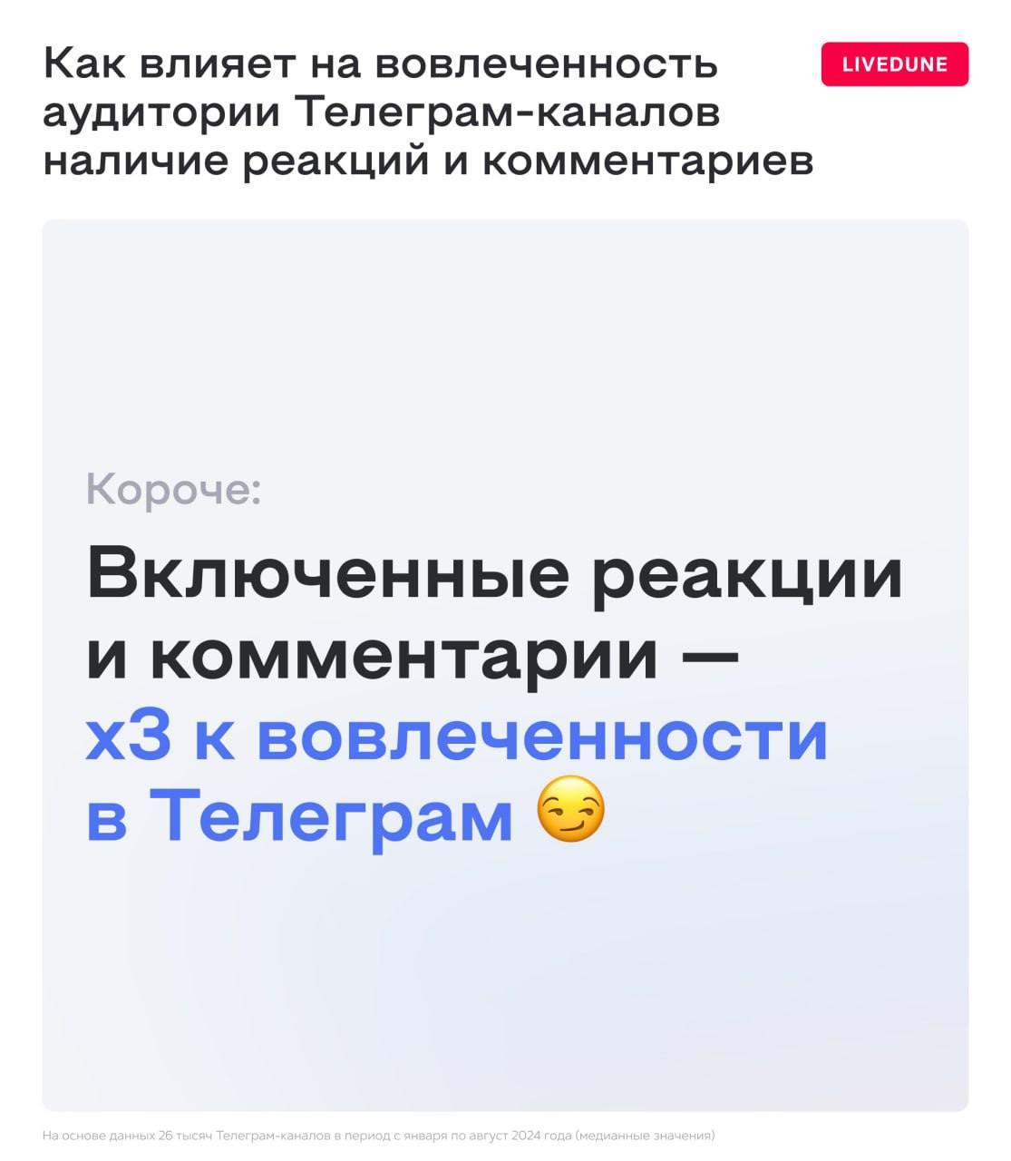 ⚡️ Как влияет на вовлеченность аудитории Телеграм-каналов наличие реакций и комментариев🔣 В каналах с отключенными комментариями ставят меньше реакций | Сетка — социальная сеть от hh.ru